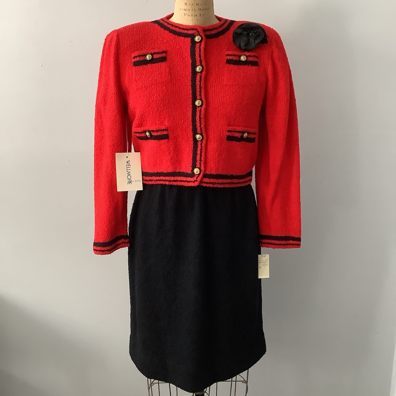 VTG 1980’s Pat Sandler for Wellmore Red BLK. Knit 2pc Dress SZ. 8 MINT Orig. 440