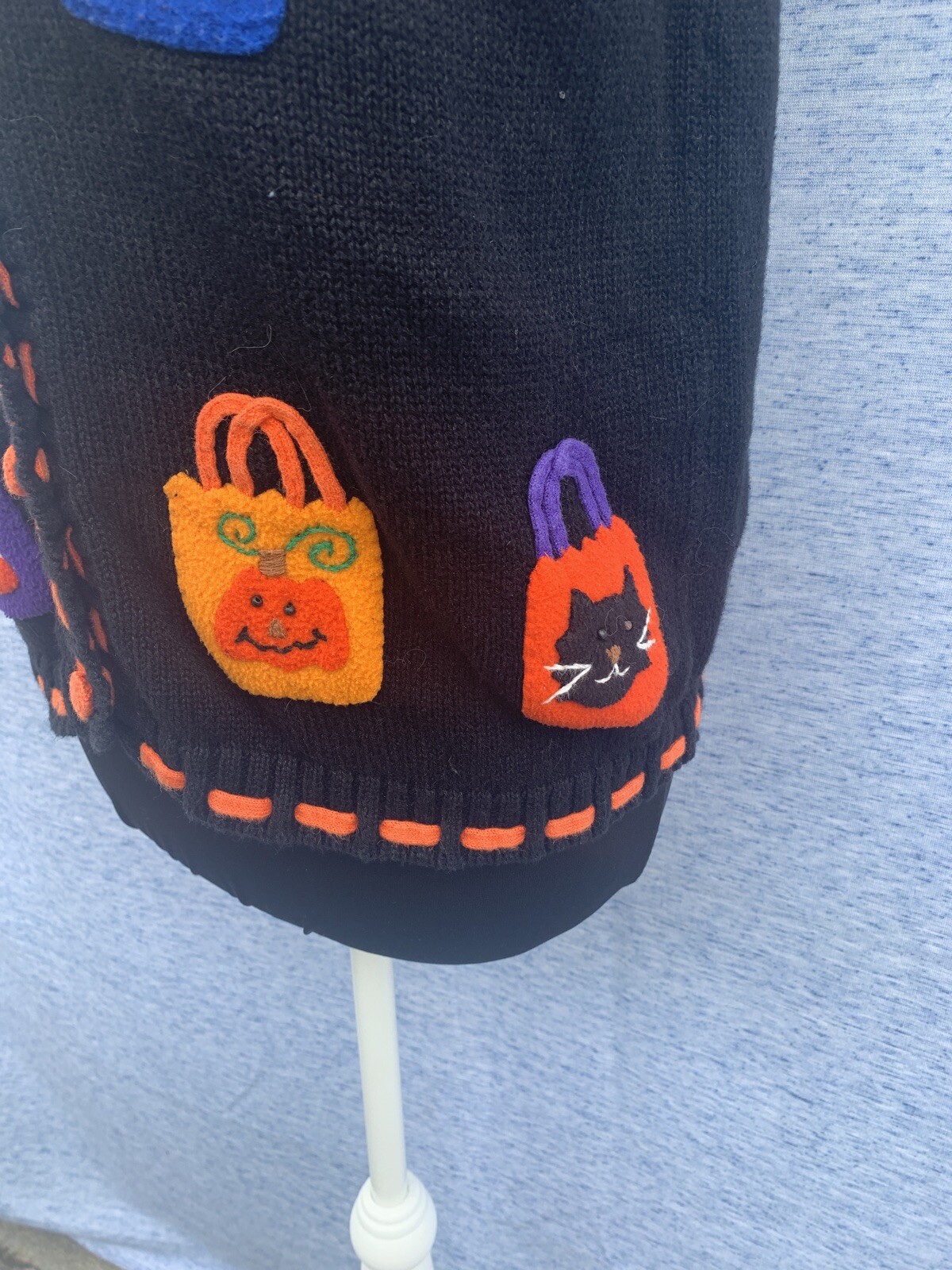 MANDAL BAY Trick Or Treat Bag Candy Bag Black Cat Sweater Vest Size S ❤️sj17j17