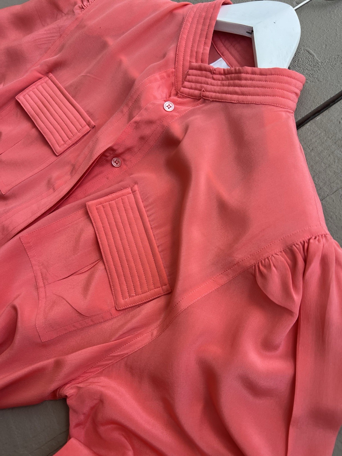 Vintage CASI Peach Orange Front Pockets Belted 100% Silk Women’s Dress Sz 10