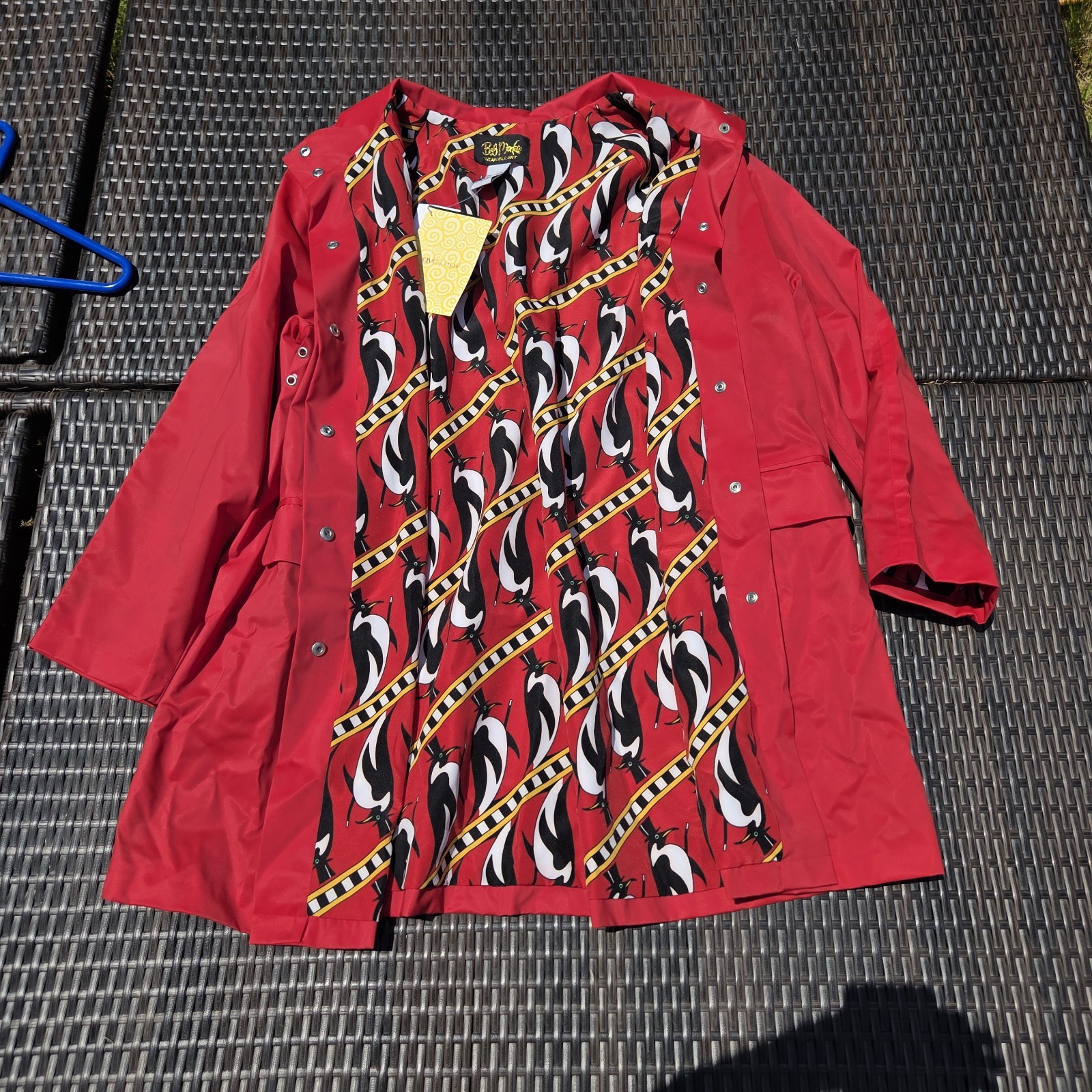 Bob Mackie Wearable Art Vintage 90’s Raincoat Red Penguins Women’s Size 2XL TAGS