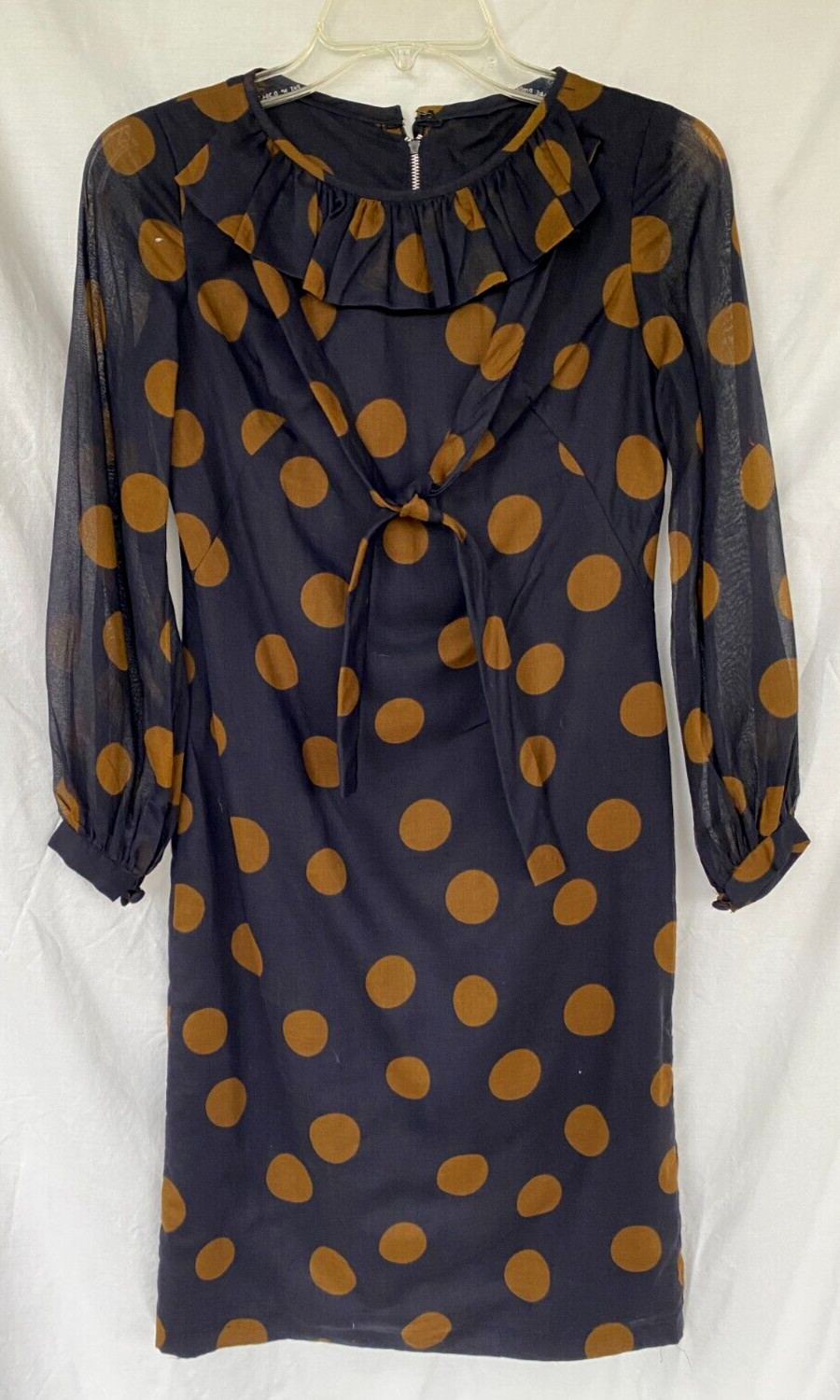 *VTG 60s..STANTON JRs PETITE..BROWN..POLKA DOT..SHEATH..DRESS..XXS