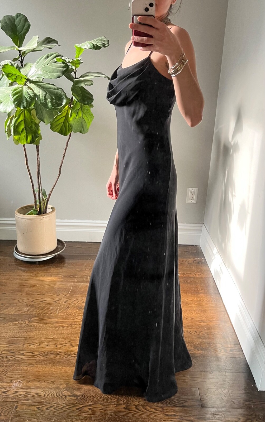 Vintage Onyx Nite Spaghetti strap, Column Black gown. Chiffon Prom Sz6 90s Y2K