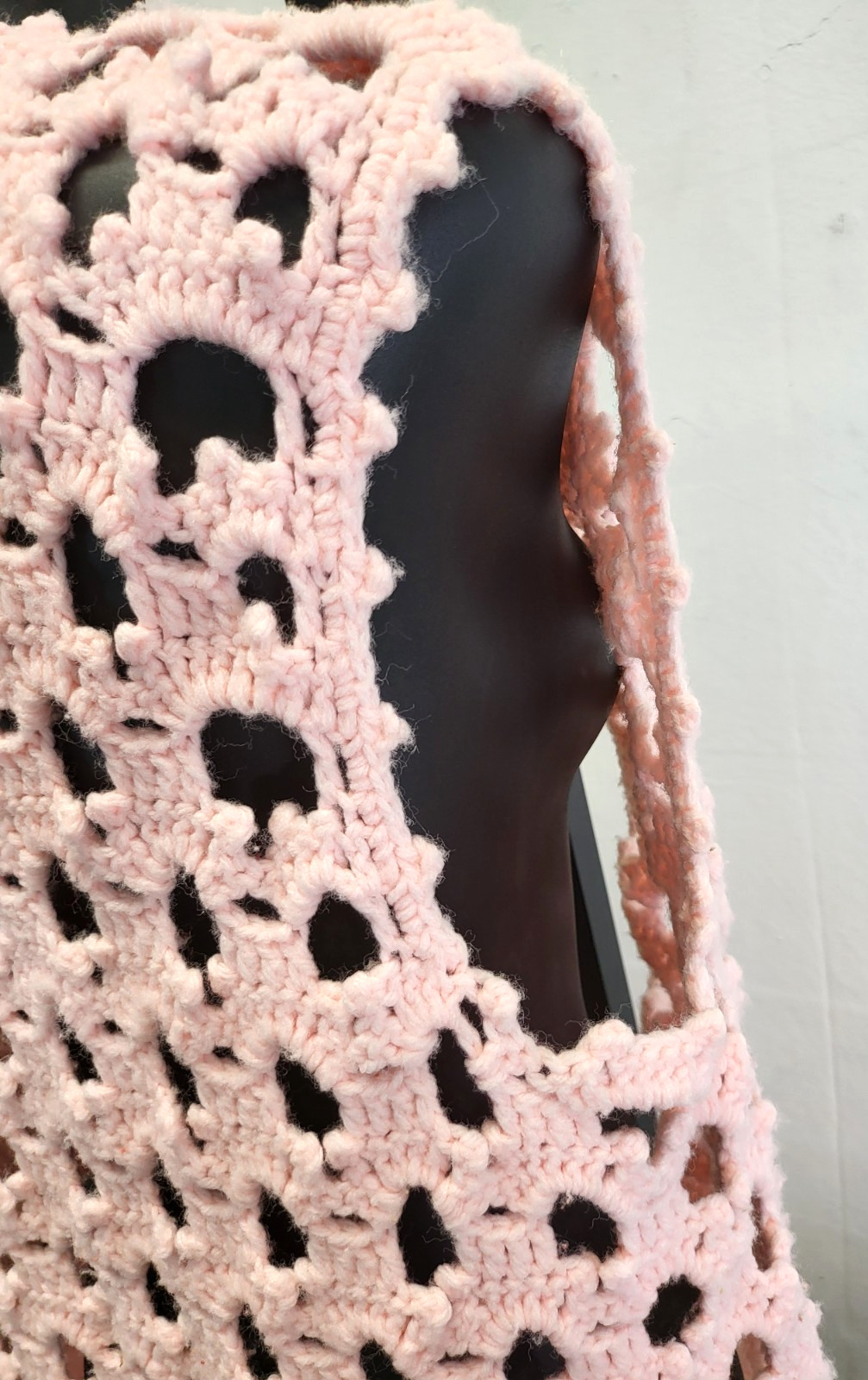 Vintage Pink Crochet Vest Handmade M/L Retro Granny Chic Boho