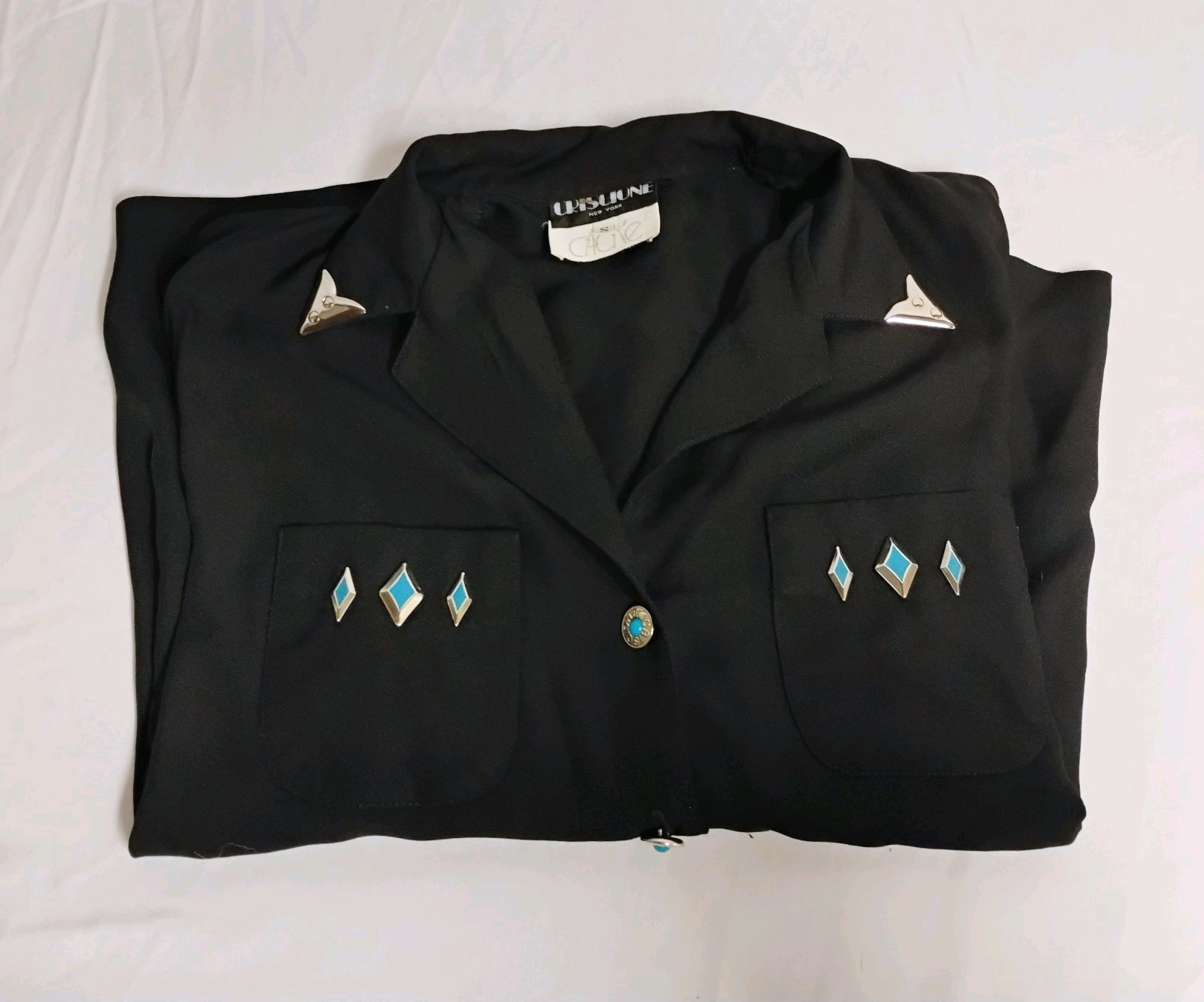Vintage Criscione New York Cache Western Turquoise Studded Black Blouse Women S