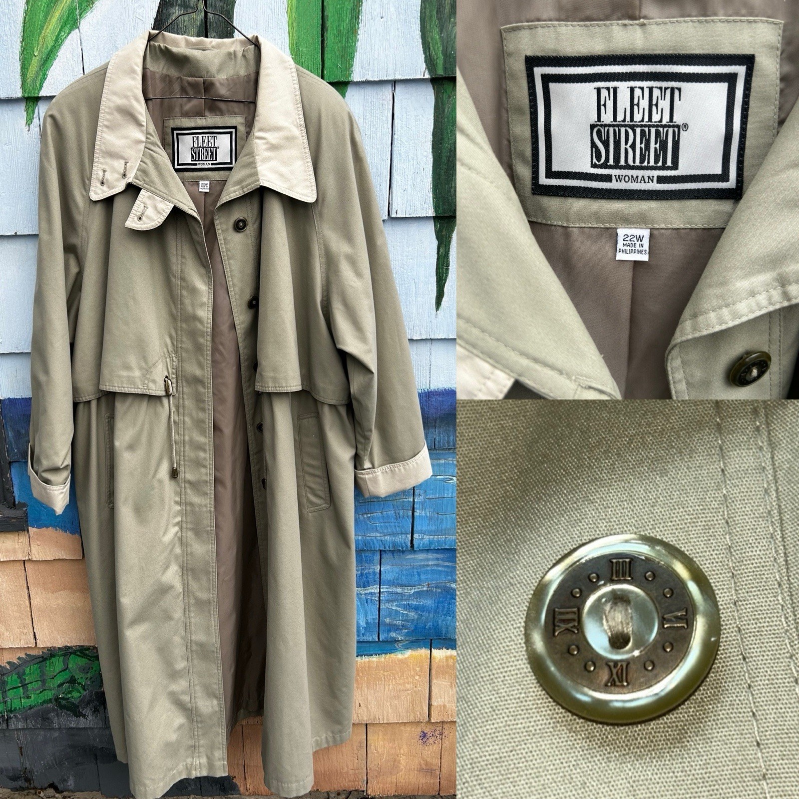 Vintage 70s Fleet Street Storm Flap Maxi 2 Tone Tan Trench Coat Women’s Size 22