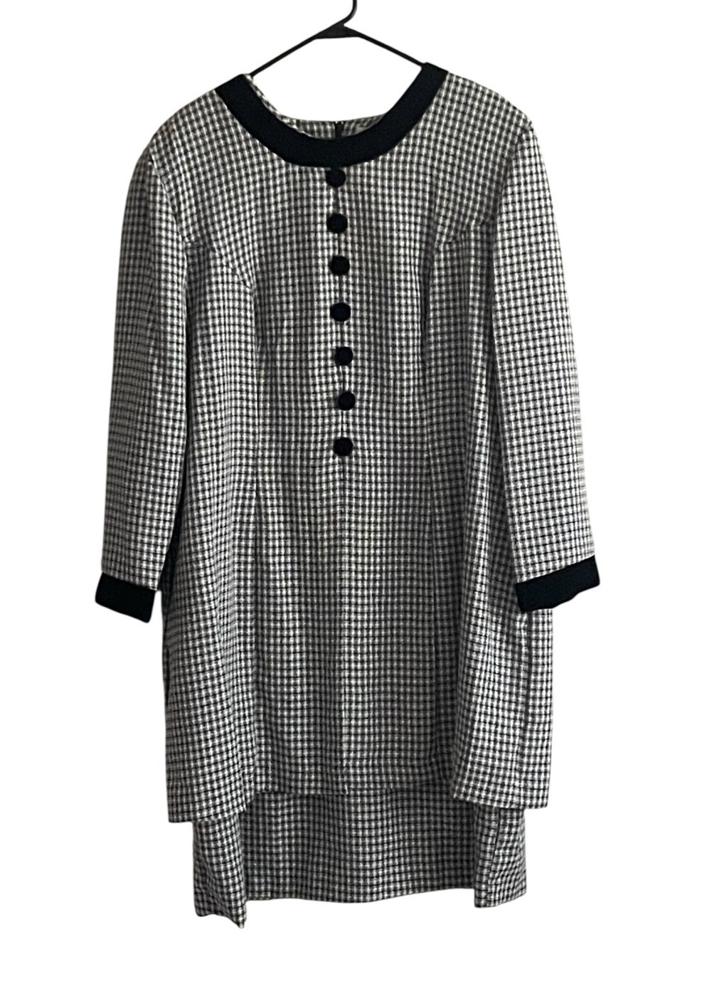 Vintage Sarah Richards Midi Dress Black White Houndstooth Velvet Button 24W