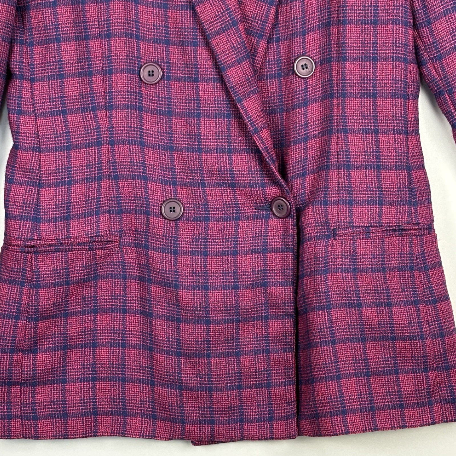 Vintage 80’s Jacket Blazer Sz 8 Double Breasted Plaid Purple Blue Retro Colorful