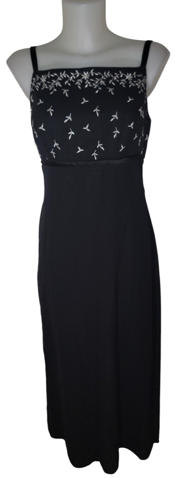Vtg 90s Women’s Black Embroidered Floral Whimsigoth Fairy Grunge Slip Dress 9/10