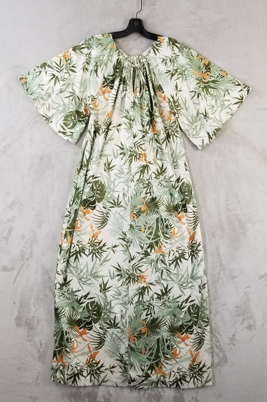Vtg Mod House Coat Women M Tropical Cinch Neckline Flowy Patio Yard Dress Robe