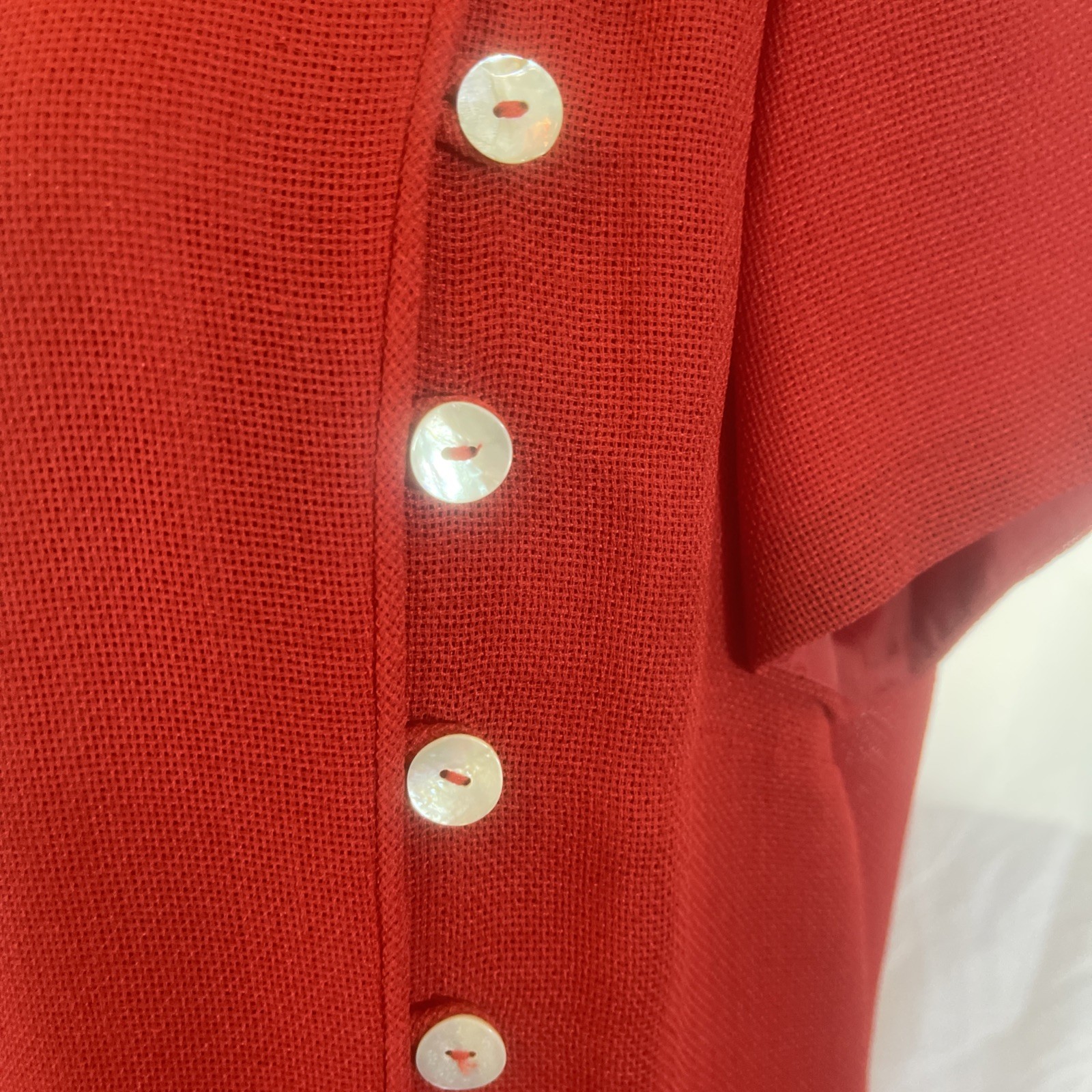 Vintage 90’s Donna Ricco dress Sz 16 Shell Buttons Red Woven Maxi sheath dress