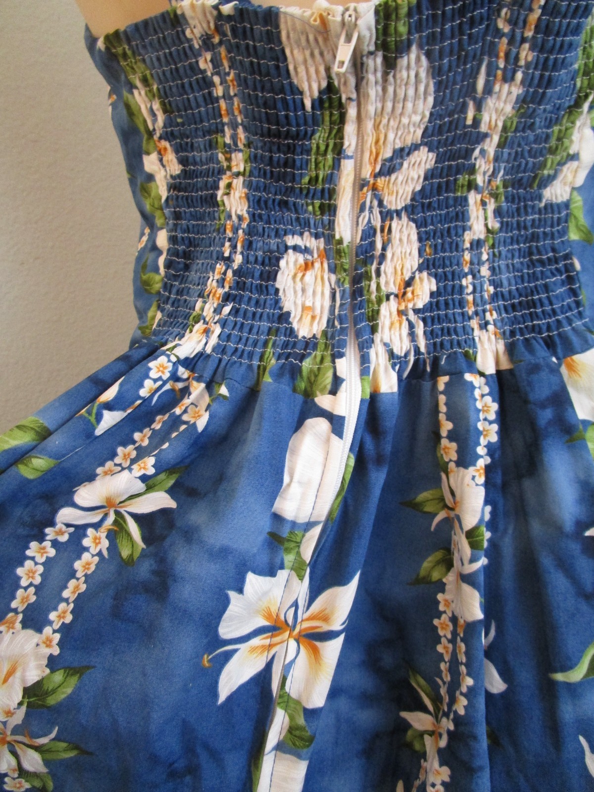 Vintage Jade Fashions 80’s Hawaiian Style Blue Floral Midi Dress Size L