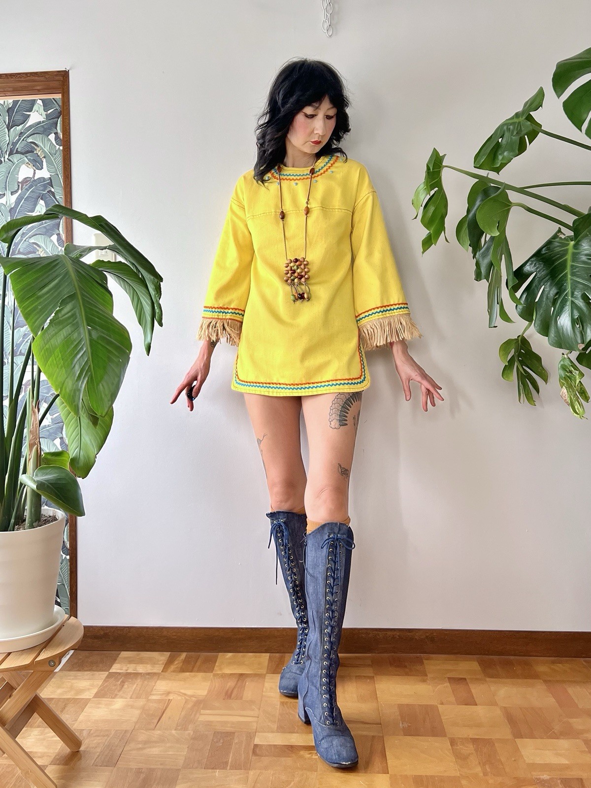VTG 60s 70s Trivia By Charm Of Hollywood MOD Hippie Fringe Cotton Tunic XS/S