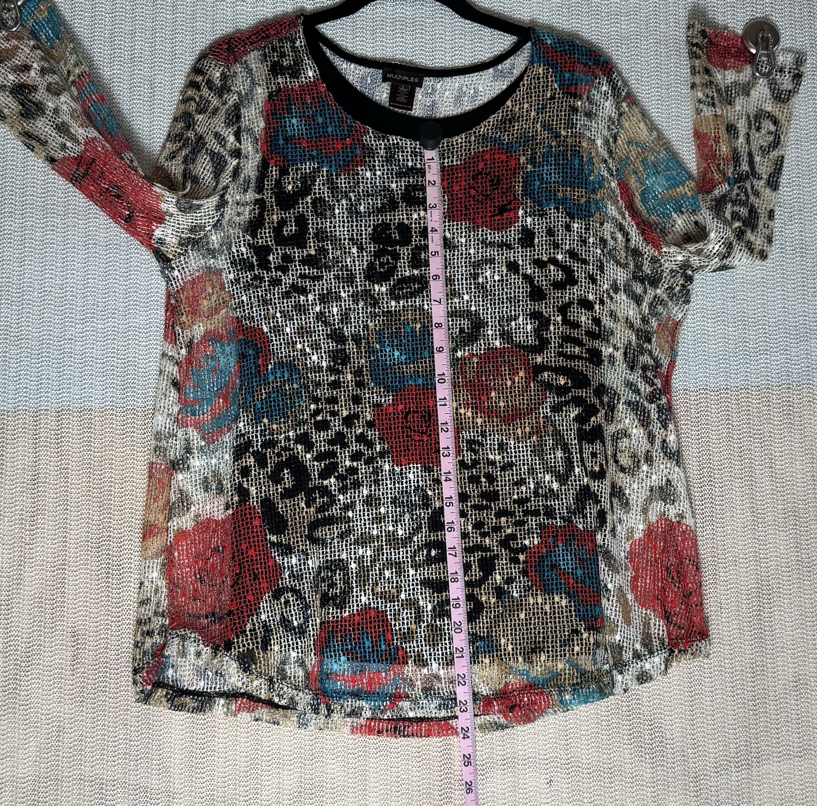 Multiples Women’s Mesh Sequin Blouse Leopard Floral Animal Print Top 3/4 Sleeve