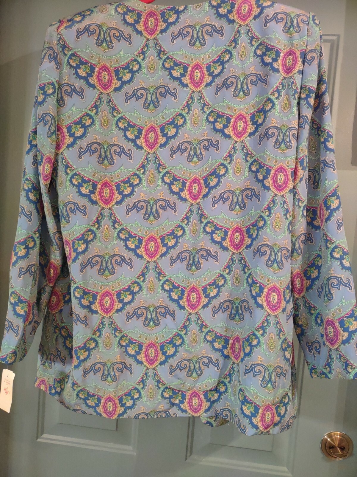 Vintage 90s Leslie Faye Open Jacket Gorgeous Paisley Print Polyester Size 10 NWT