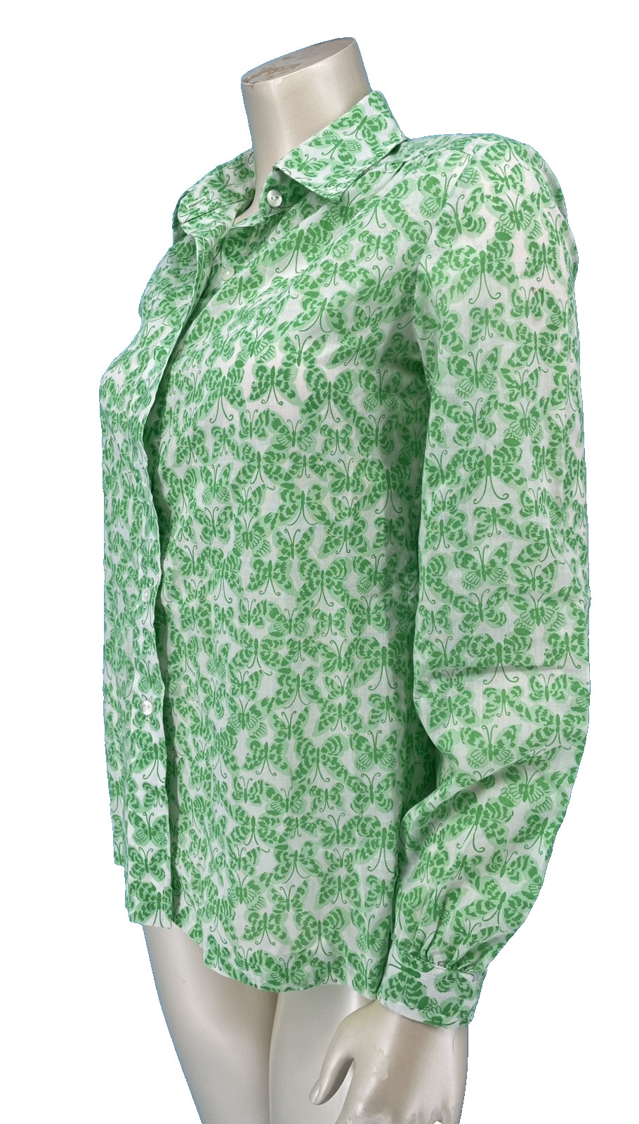 Vintage 1970s Green Butterfly Print Hippie Sheer Boho Summer Peasant Top sm/md