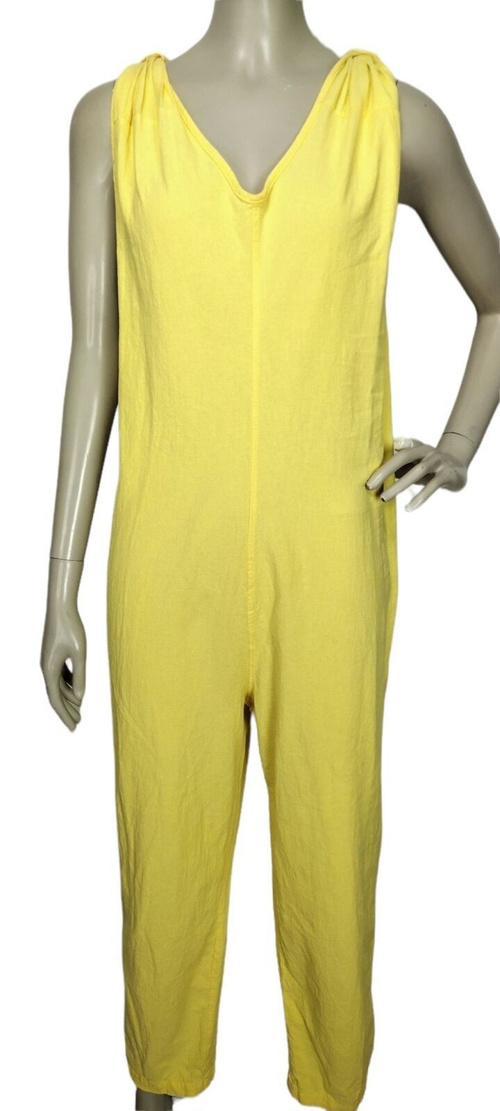 Vintage 80s 90s Crepe Sleeveless Yellow Jumpsuit Size XS/S/M/L