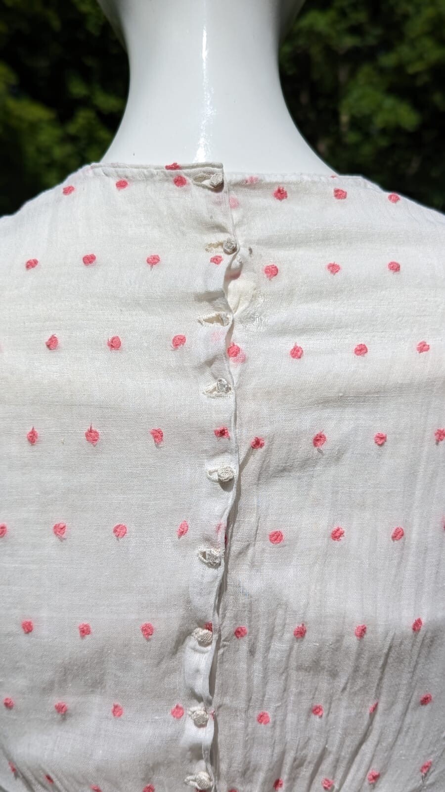 CIVIL WAR ERA SHEER PINK SWISS DOT MUSLIN SUMMER DRESS W CAP SLEEVES