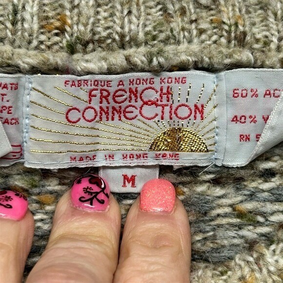 Vintage French Connection Wool Blend Side Button Tunic Sweater Beige Grey Medium