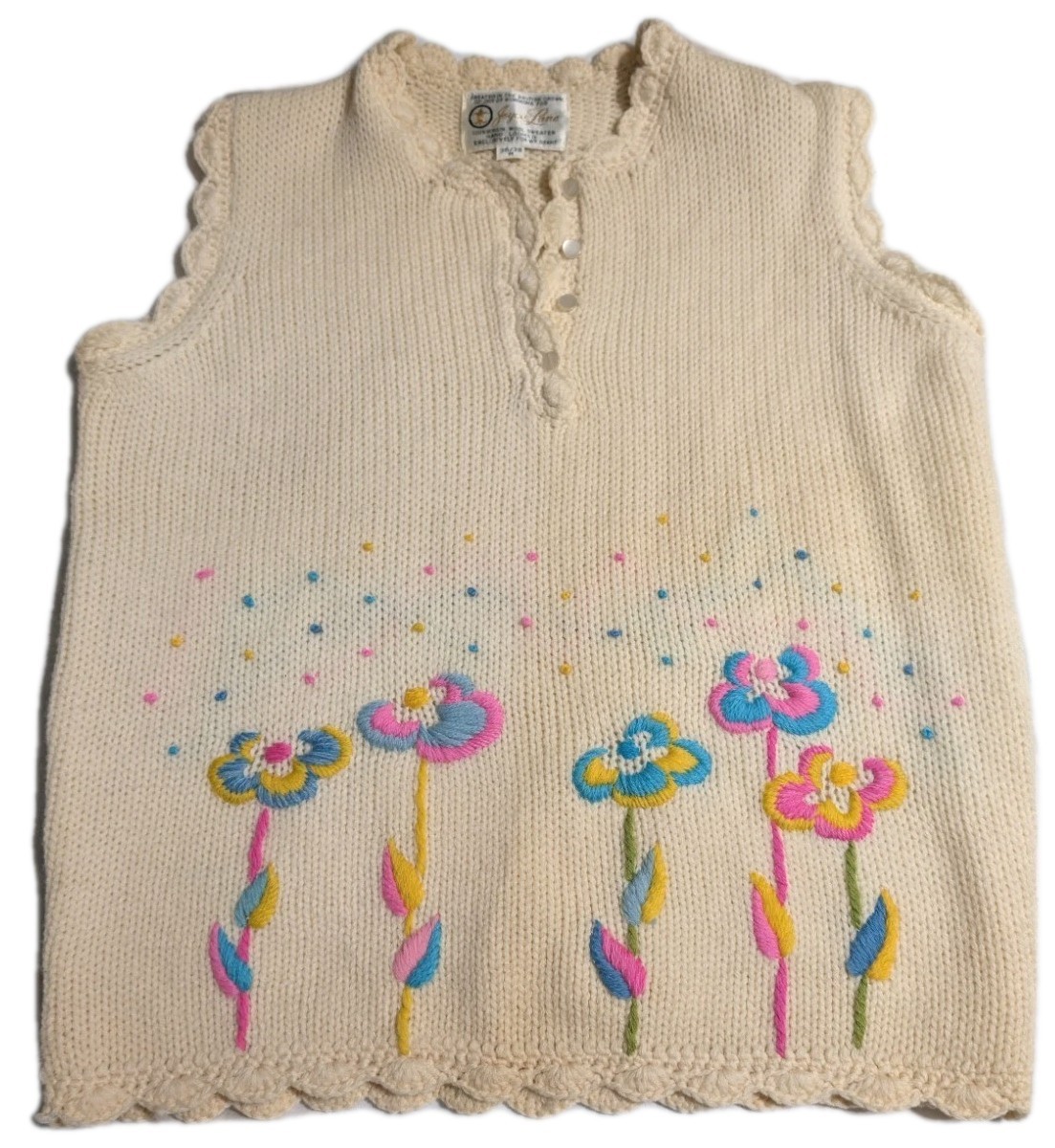 Vintage Joyce Lane Virgin Wool Sweater Vest Women’s M Floral Hand Loomed