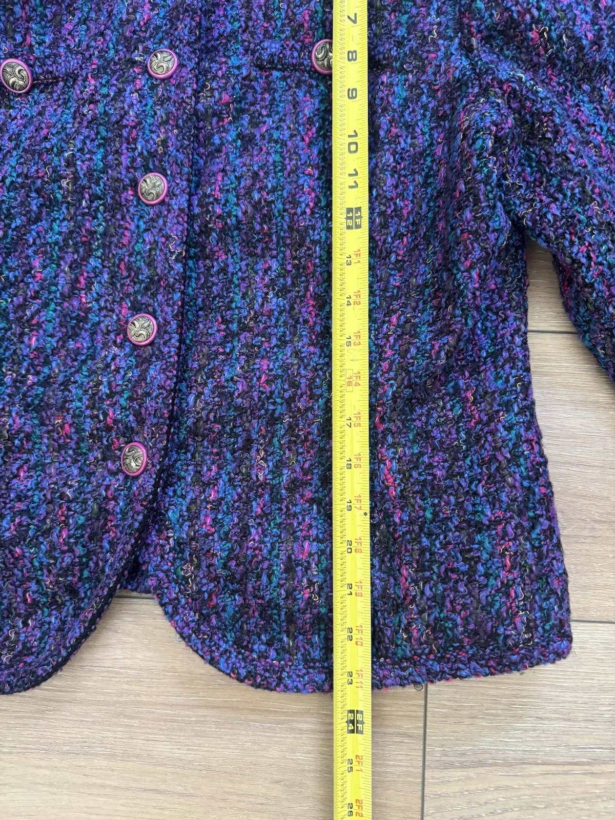 Vintage 80s Lucia Petites Purple Tweed Cropped Blazer Large Multicolored Bouclé