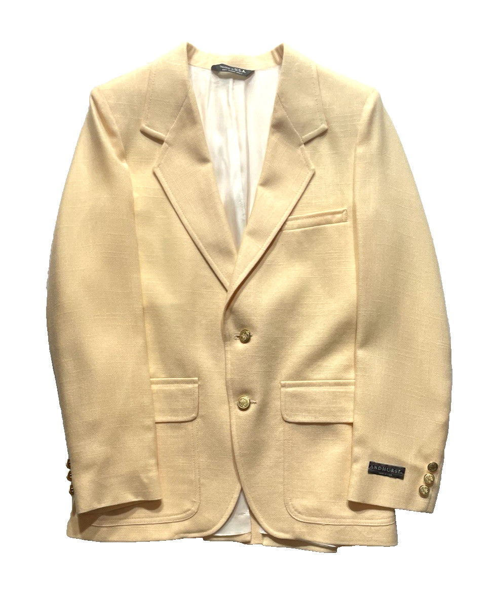 ANDHURST Women’s VTG 2-Button Lined Yellow Blazer Jacket USA Brass Buttons Sz SM