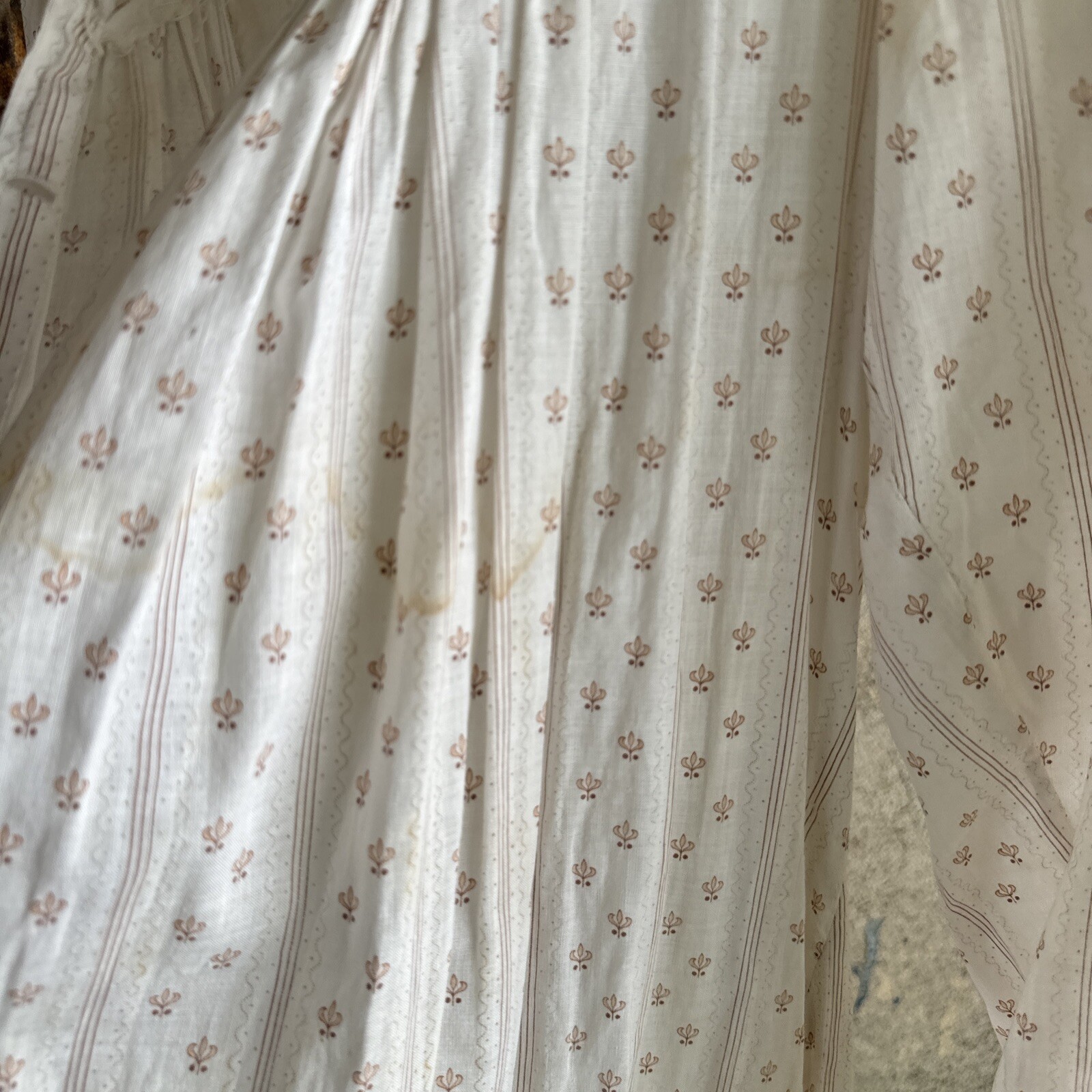 Antique Victorian White & Pink Calico Print Cotton Dress Mother of Pearl Vintage