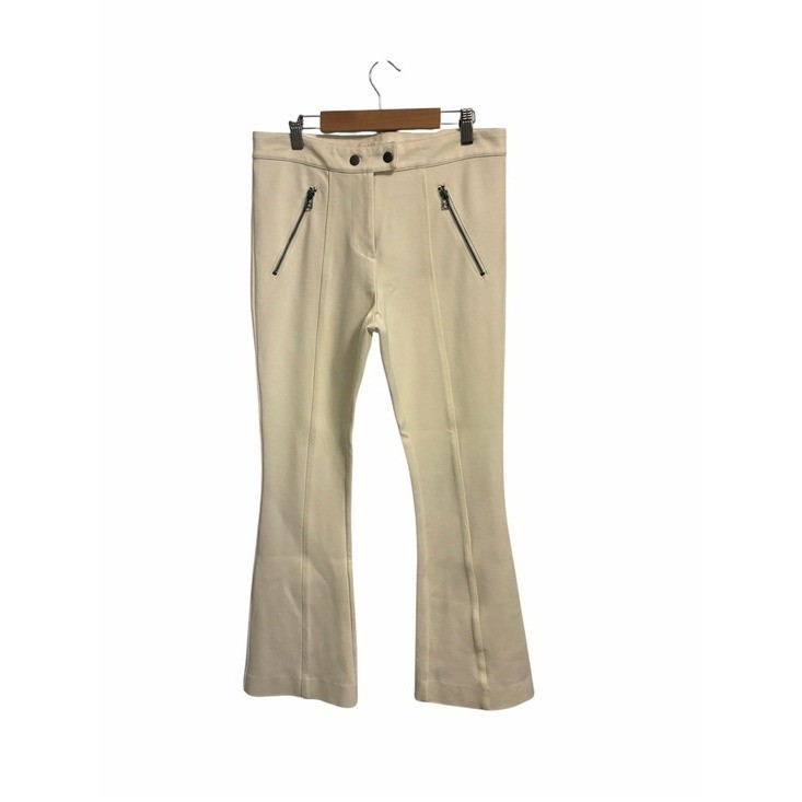 Veronica Beard Ivory Scuba Flare Moto Zip Pants Size 4 Off White Stretch Trouser