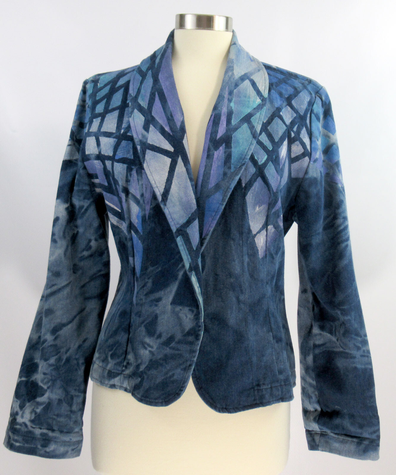 Vintage Freida 1980s or 90s artsy boho tie dyed batik denim jacket