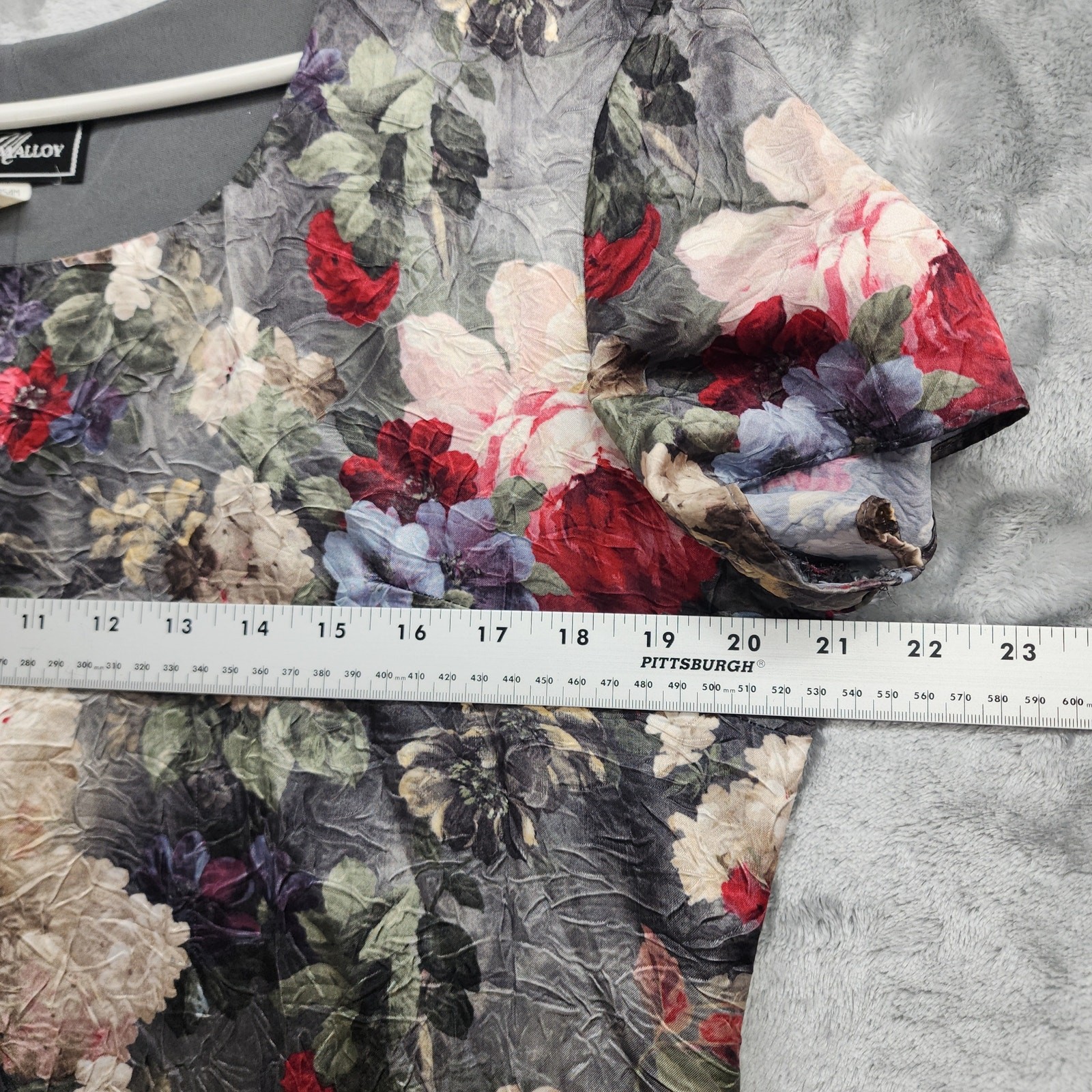Vintage 90s Molly Malloy Dress Womens 14 Gray Pink Floral Short Sleeve Tie Maxi