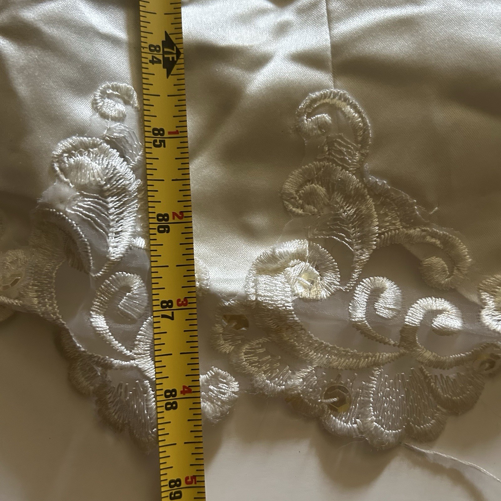 Vtg 80s Ivory Satin Beaded Bride Wedding Dress Short Sleeve Long Train Size 14