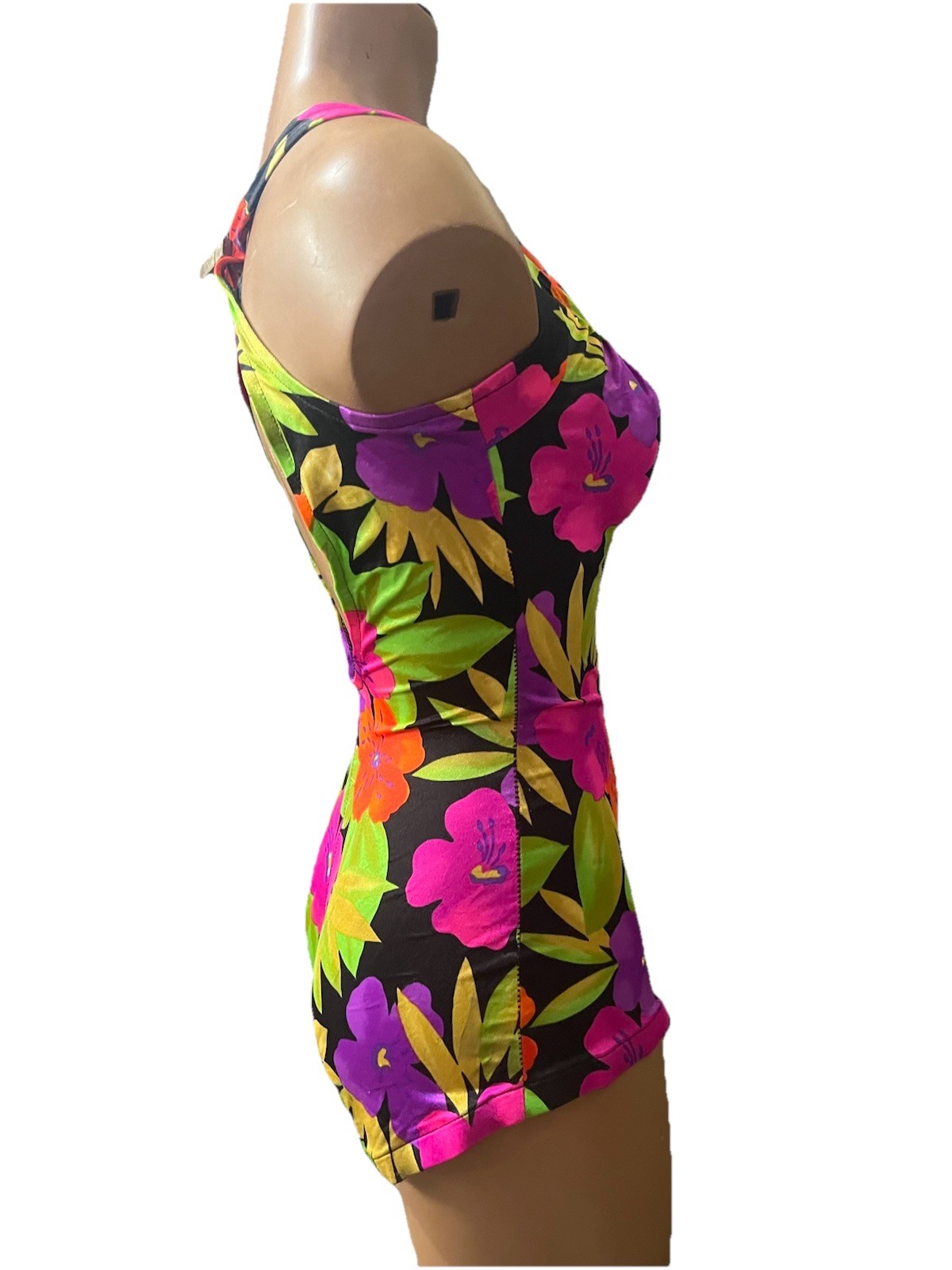 Vtg 90s Tropical Floral Swimsuit – Neon Pink Purple Orange – AS IS PROJECT