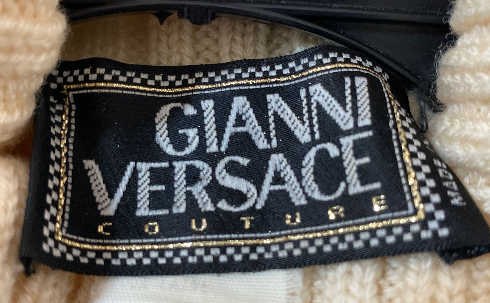 Vintage 90s Gianni Versace Couture Women’s Cream Cable Knit Turtleneck Sweater