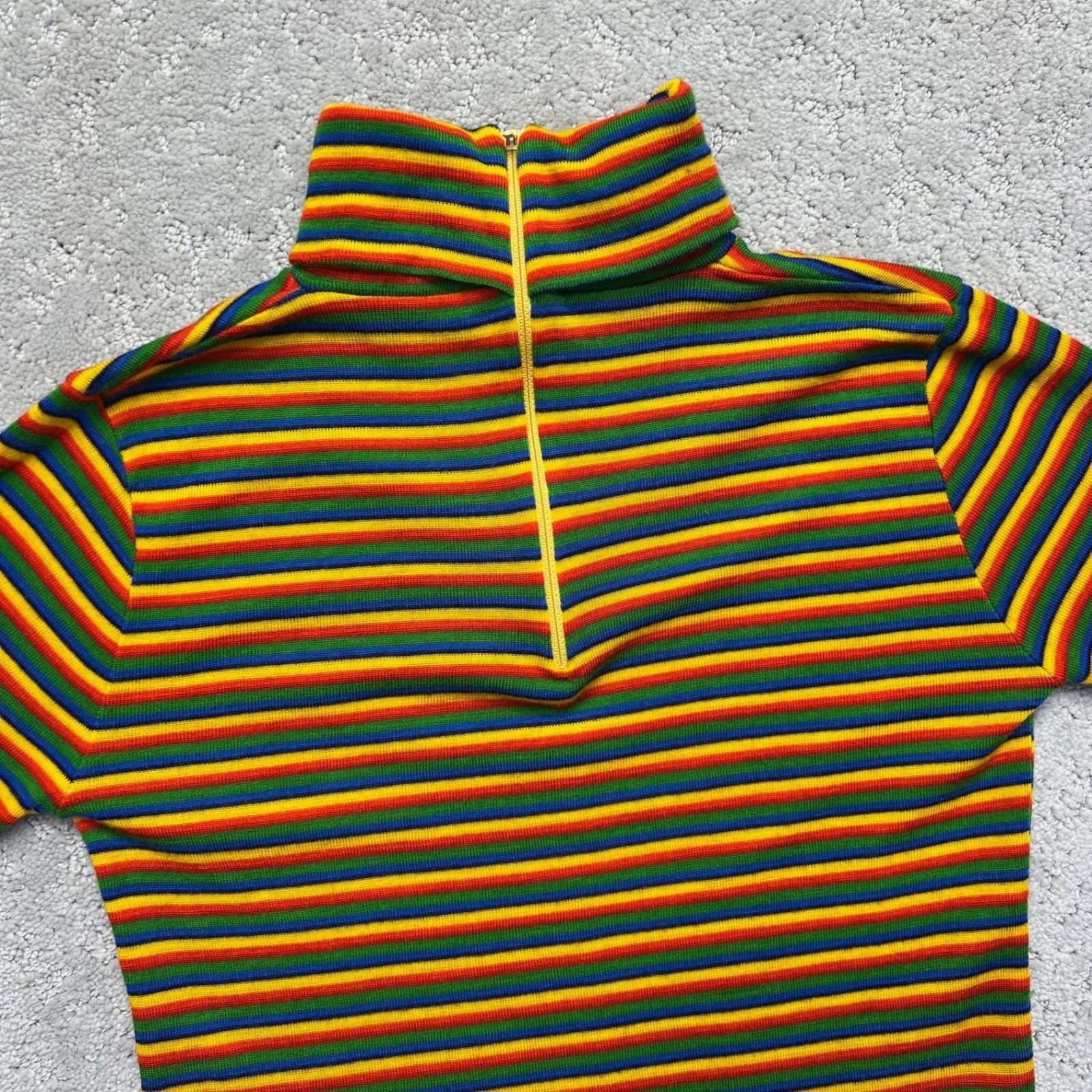VINTAGE Rainbow Striped Mock Neck Quarter Zip Knit Top Women S? Multi Longsleeve