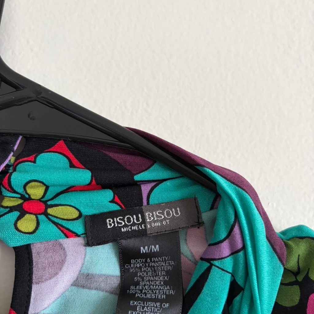 Bisou Bisou Michele Bohbot Mock Neck Blouse Bold Psychedelic Floral Print Medium