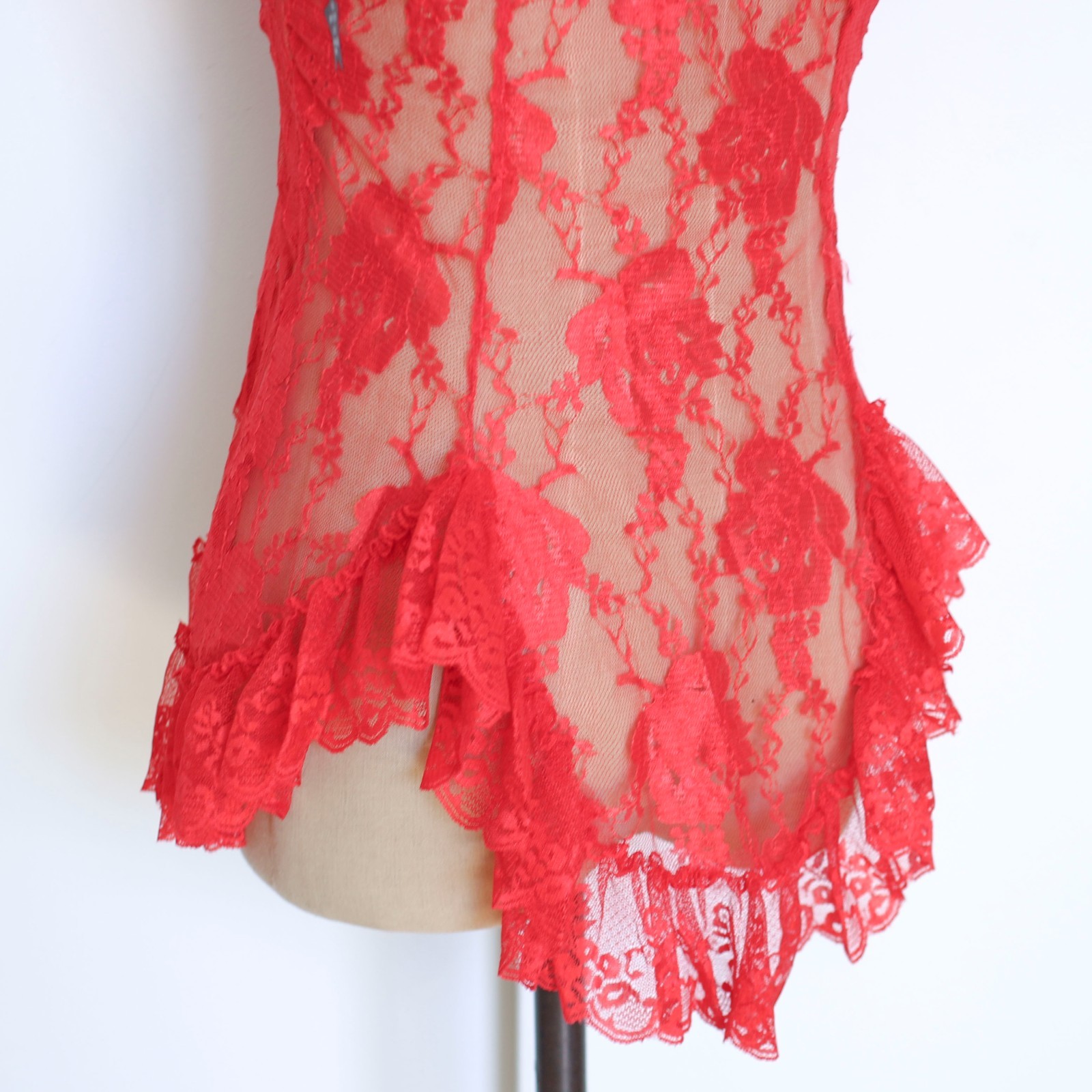 vintage y2k 90s 80s red lace ruffle cami tank top shirt goth rockstar gf small s