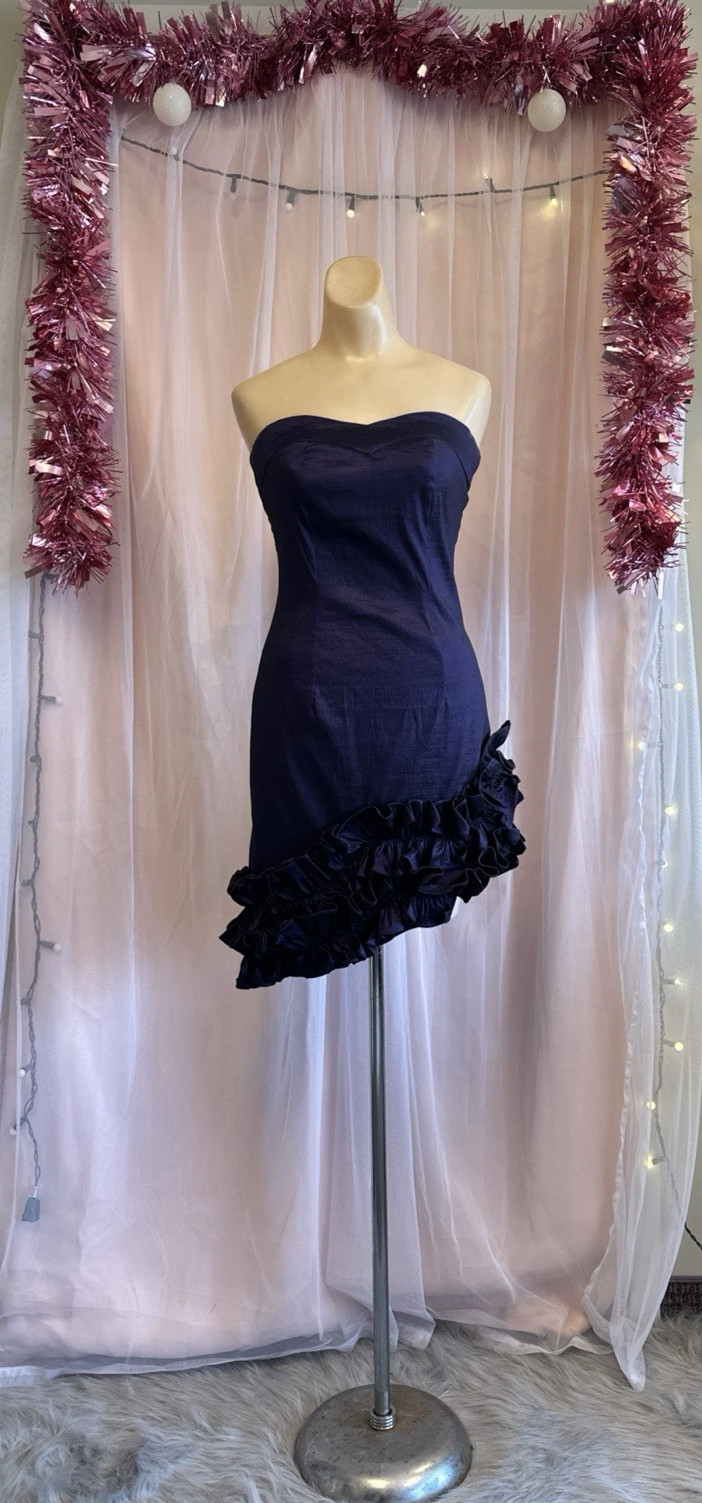Vintage Y2K 2000s Strapless Mini Dress Purple Formal Homecoming Cocktail XS/S
