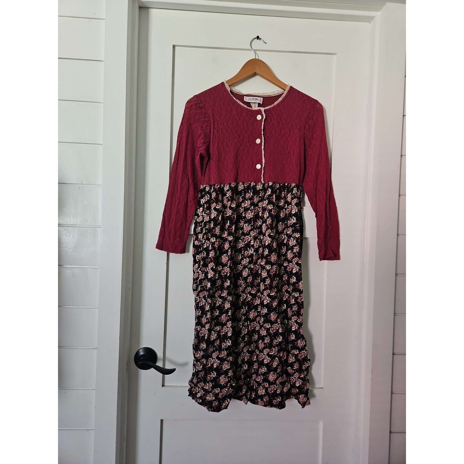 VTG 90s LA Chic California Floral Dress Burgundy Grunge Prairie Cottagecore S