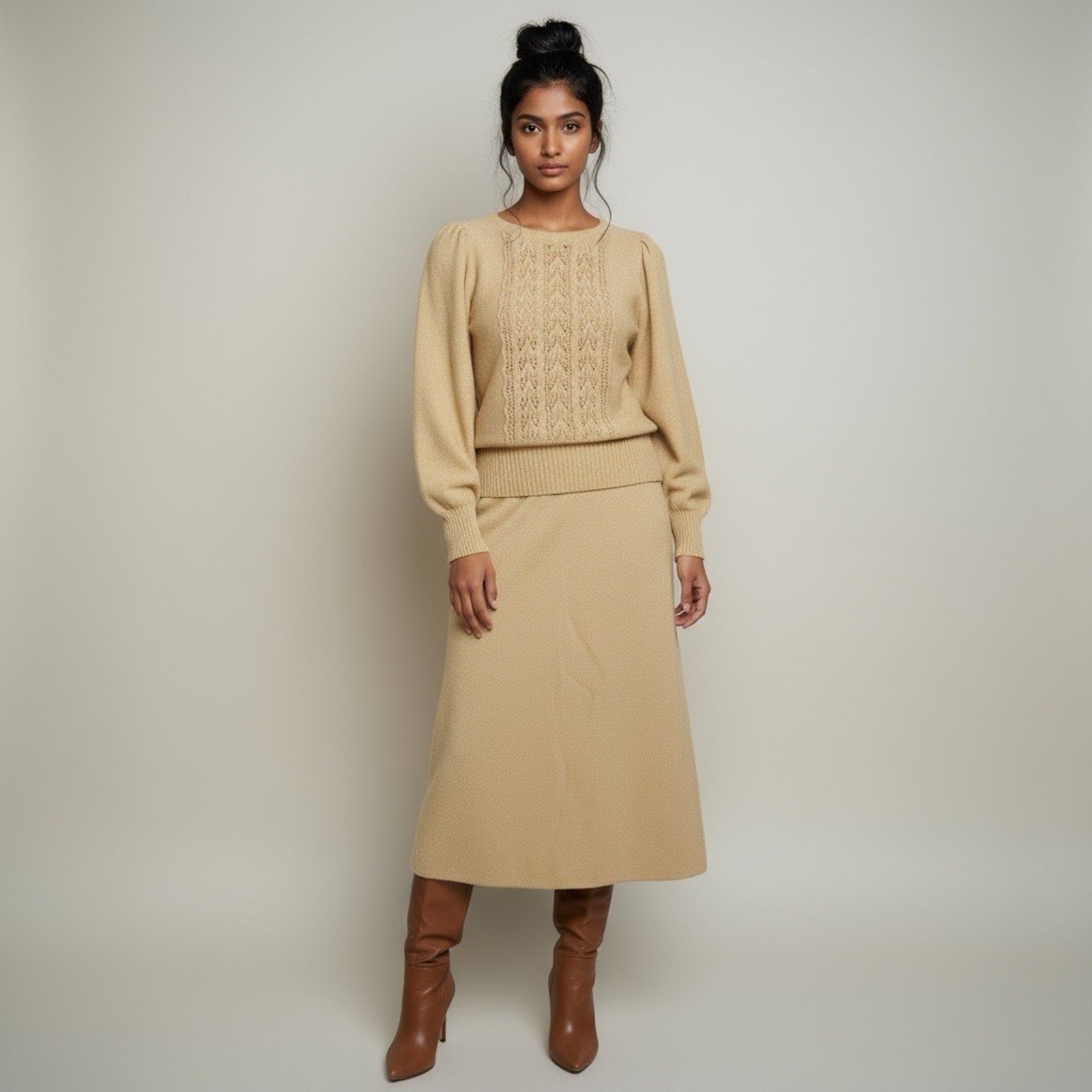 Vintage Vivanti Metallic Gold Knit Sweater & Skirt Set | Size 6 | Made in USA