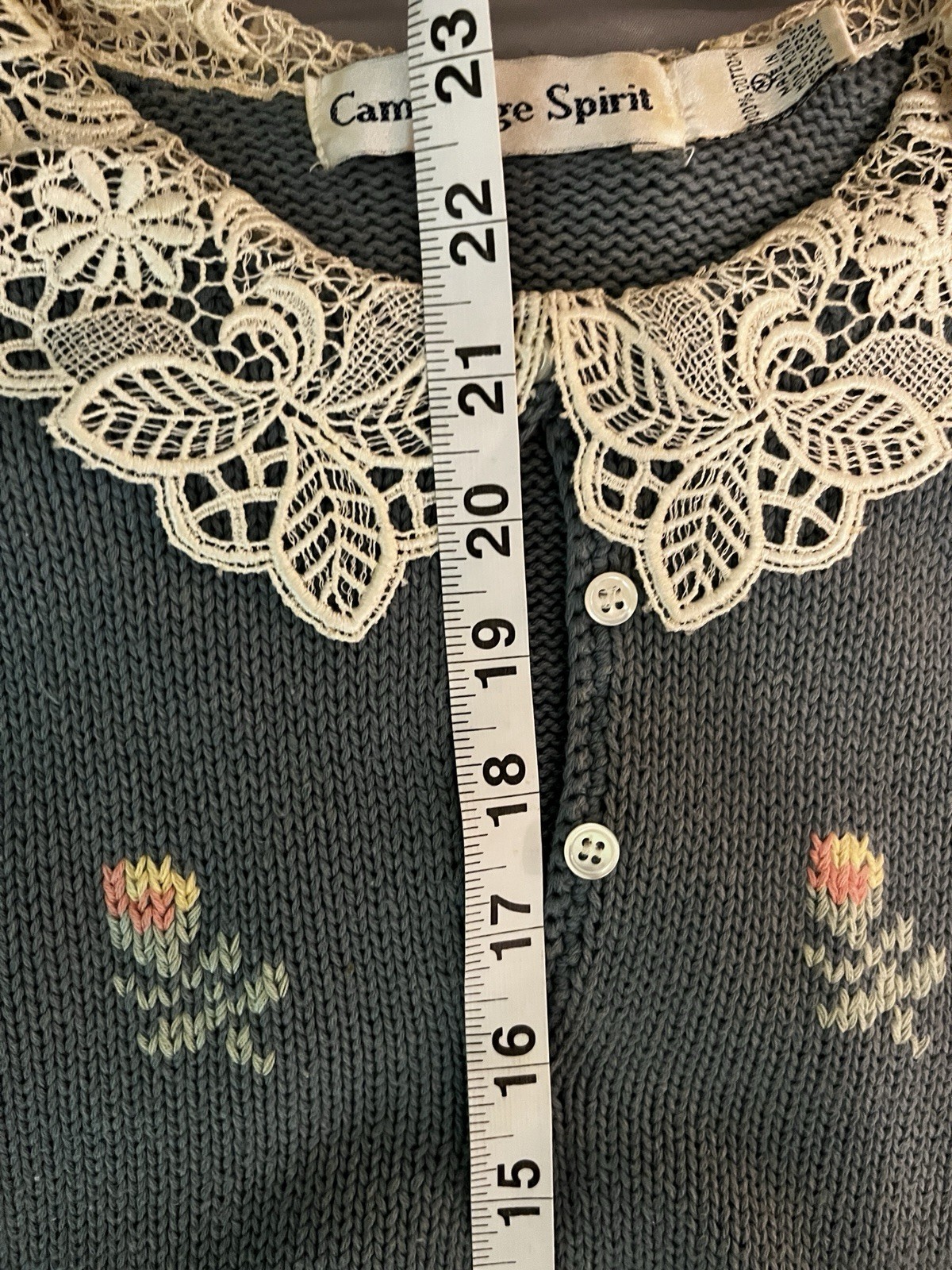 Cambridge Spirit Sweater, Women’s M Blue Floral Lace Grandma Cottage Core Fairy