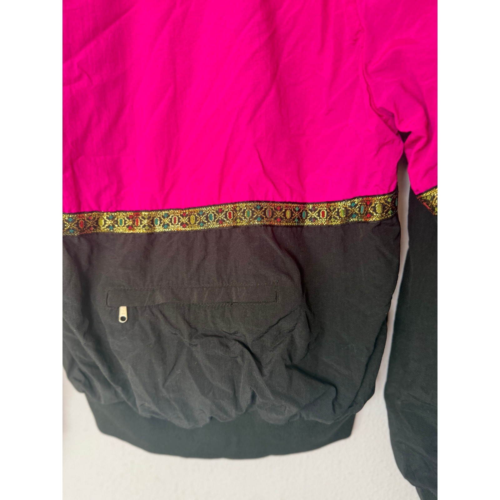 Vintage Bellweather Jacket Fleece 1990s Retro Pink Black Gold Trim Women Medium