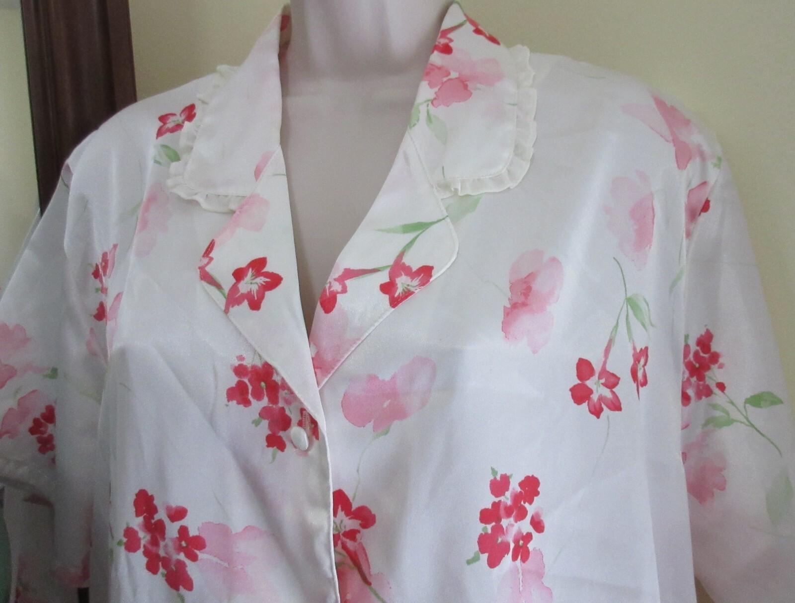 vintage MORGAN TAYLOR PINK FLORAL poly satin sleep shirt nightgown sz L