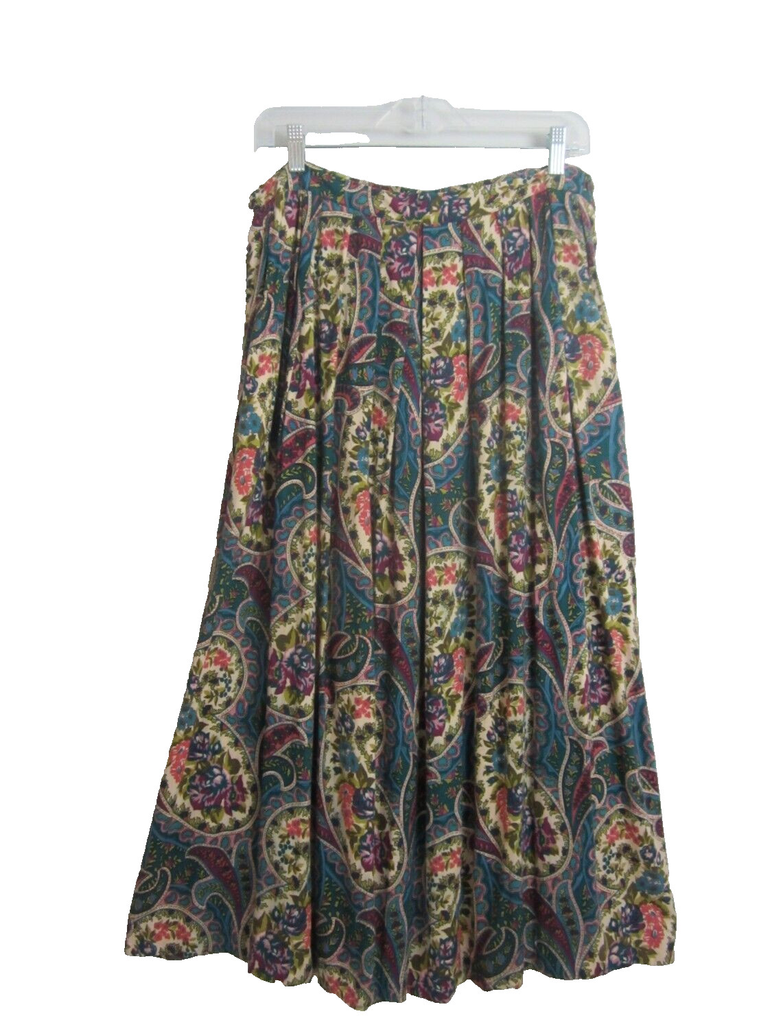 Vtg Herman Geist Womens 16 Teal Blue Purple Floral Paisley Skirt Waist 32″ Large