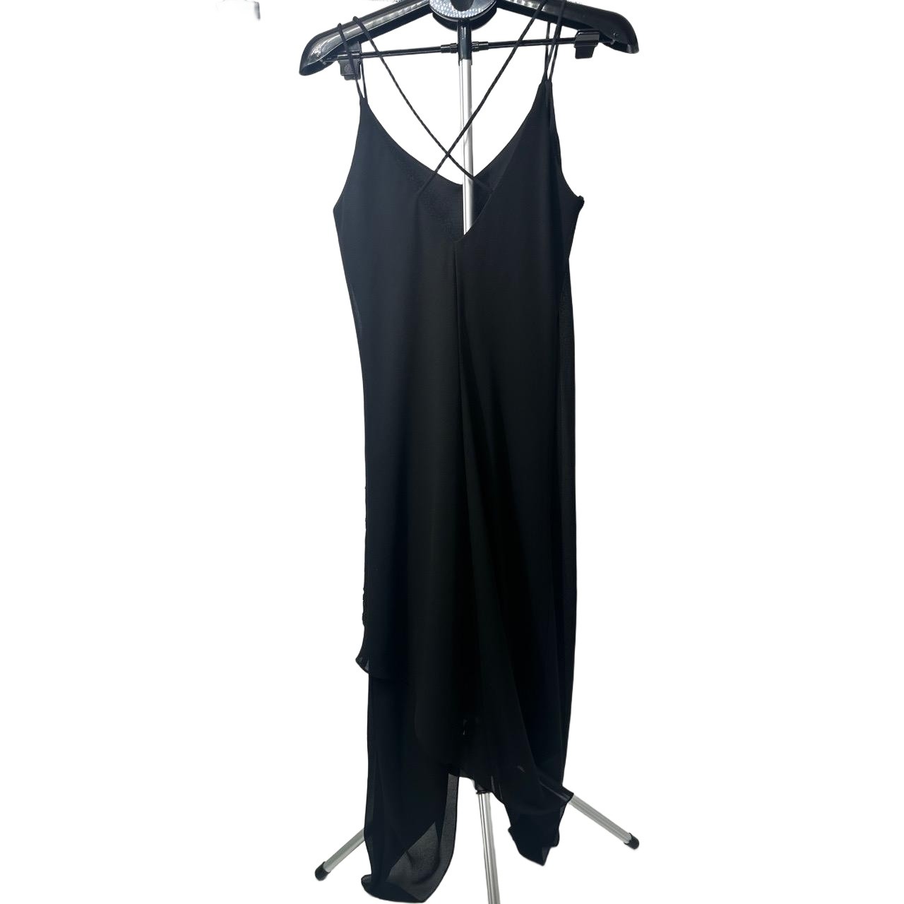 Onyx Nite Black Beaded V Neck Spaghetti Strap Vintage 90s Dress Size 14