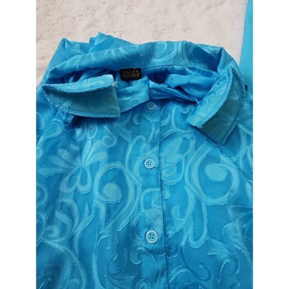 Salon Studio Vintage 3pc Pant Set Medium Turquoise Floral Burnout Shirt Tank