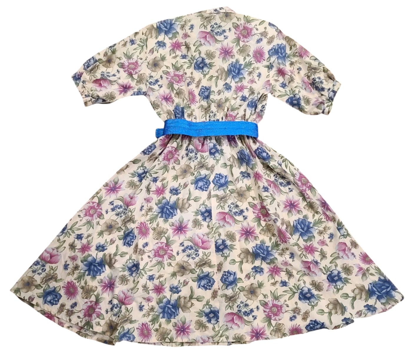 Vintage Floral Midi Button Up Collared Belted Shirt Dress 80s 90s Handmade