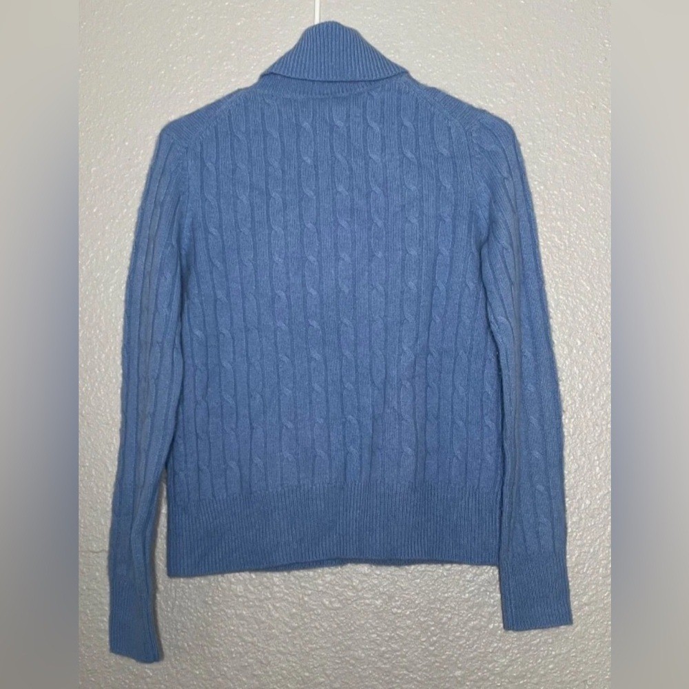 Vineyard Vines Blue Cable-Knit 100% Cashmere Turtleneck Sweater Classic preppy