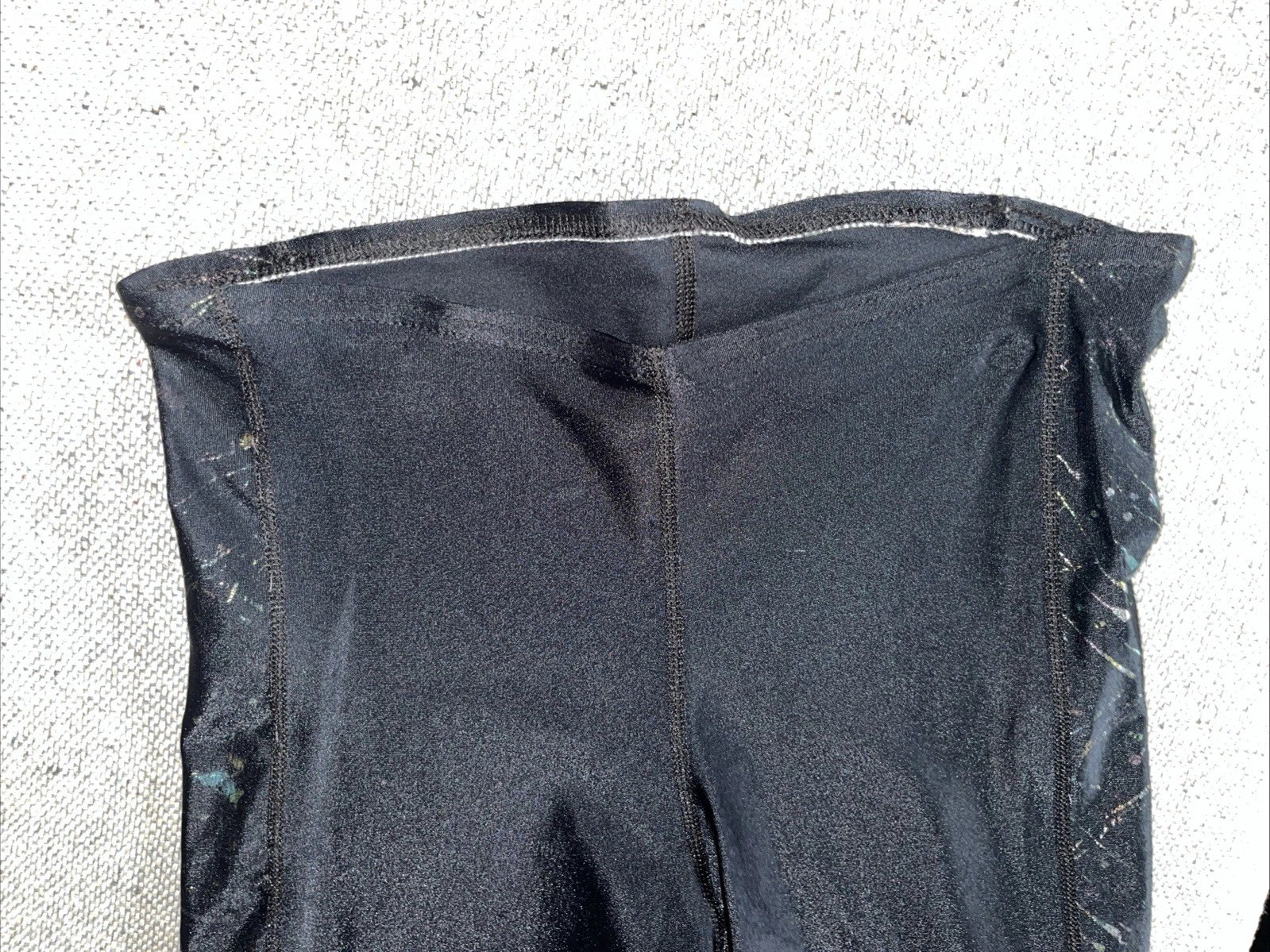 Vintage Black Satin Glitter Shiny Spandex Tight Disco Pants Dance High Waist M .