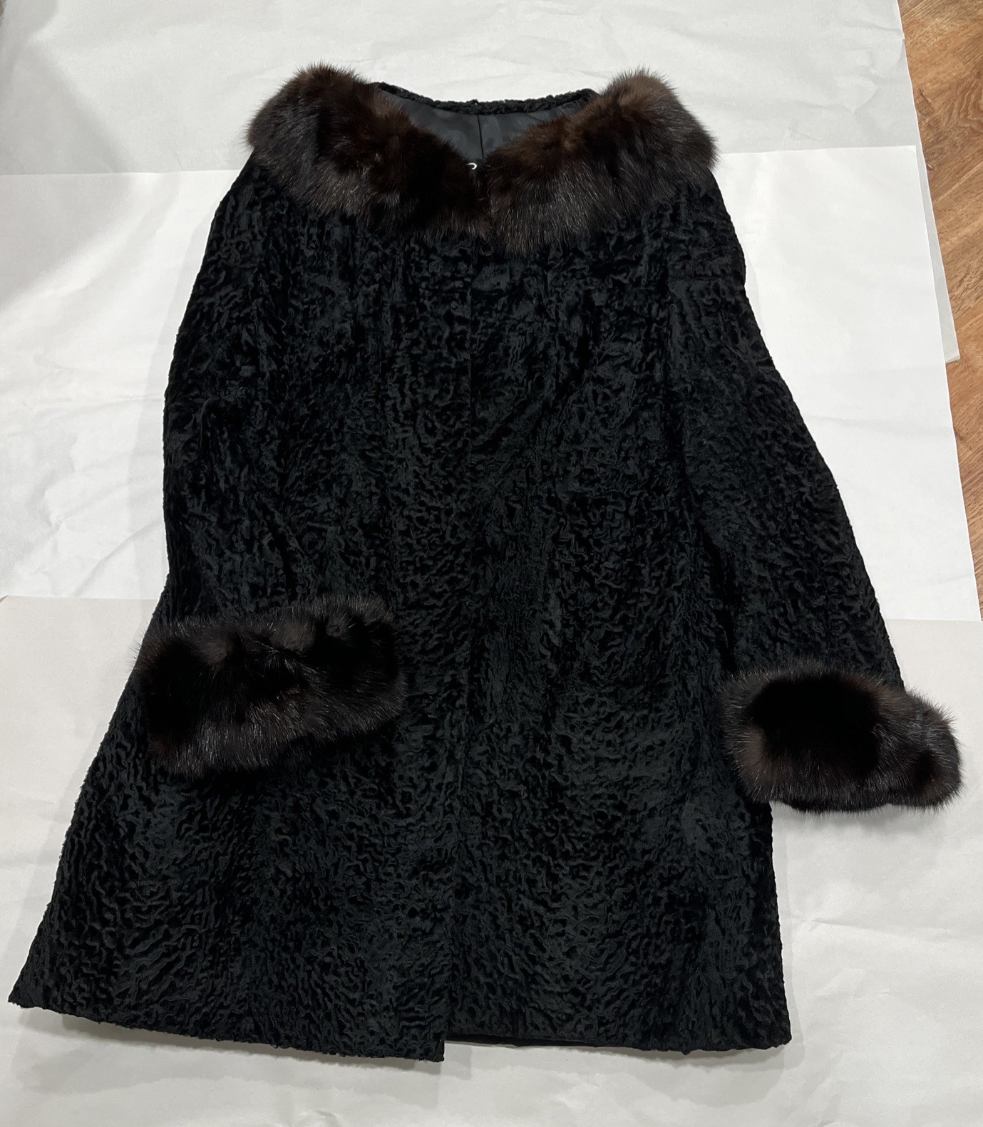 Vintage Persian Lamb Coat Mink Collar Large Black Brown Curly Lamb Old Money