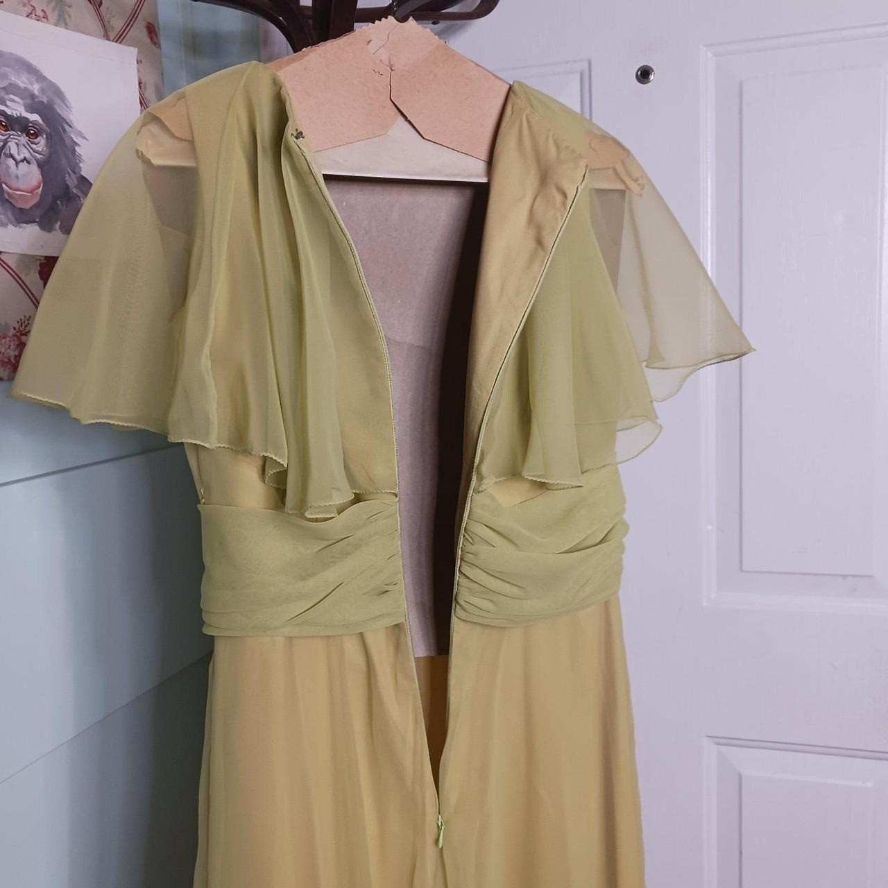 1970s Marita by Anthony Muto Chartreuse Evening Dress Rouche Flowy