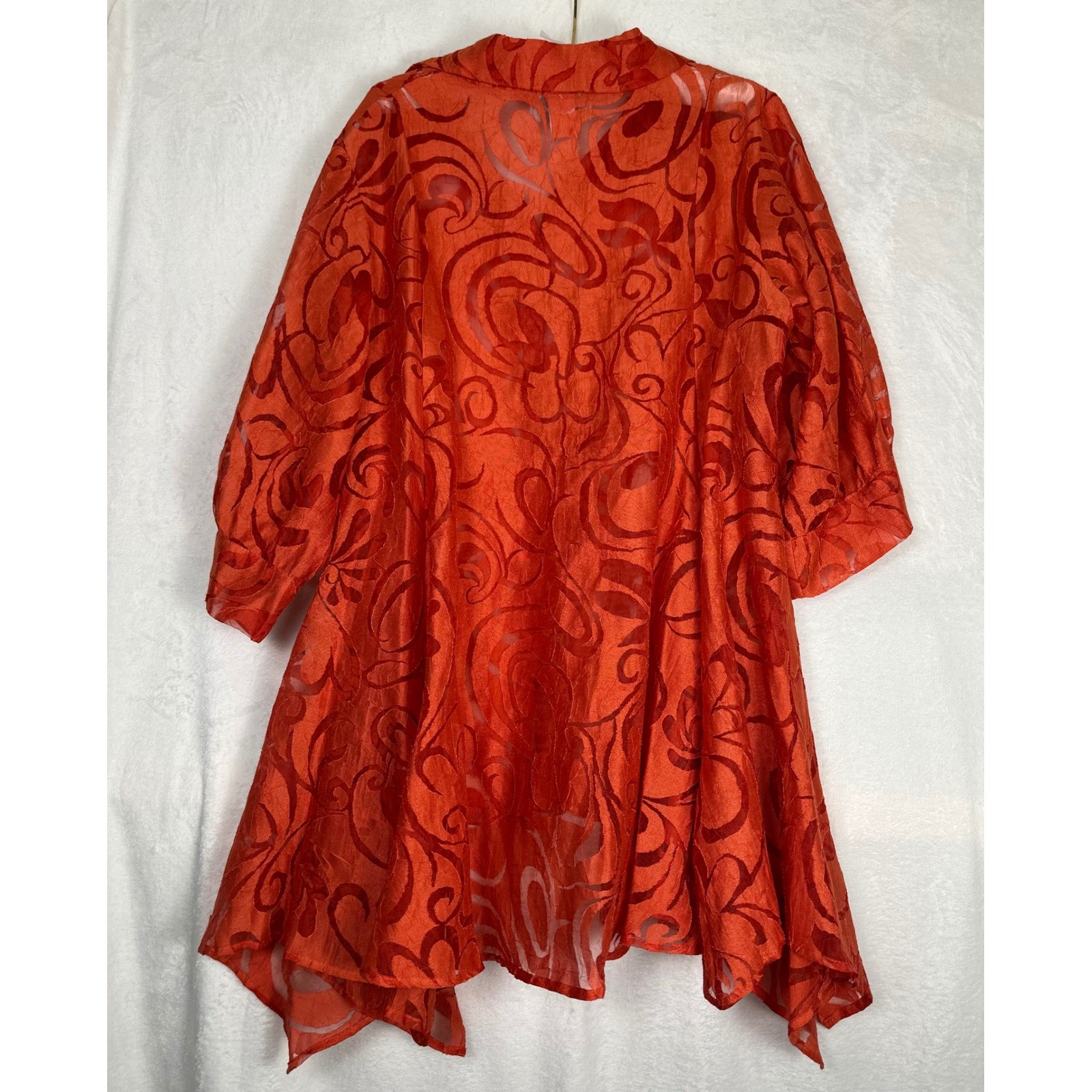 Vintage Come N See Tunic Top Dress Large Orange Burnout Sheer Boho Art to Wear